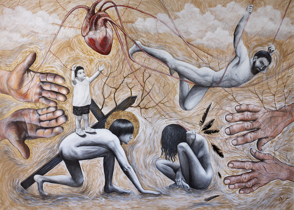 Pulse of humanity. Kateryna Goncharova. Mixed media painting on canvas